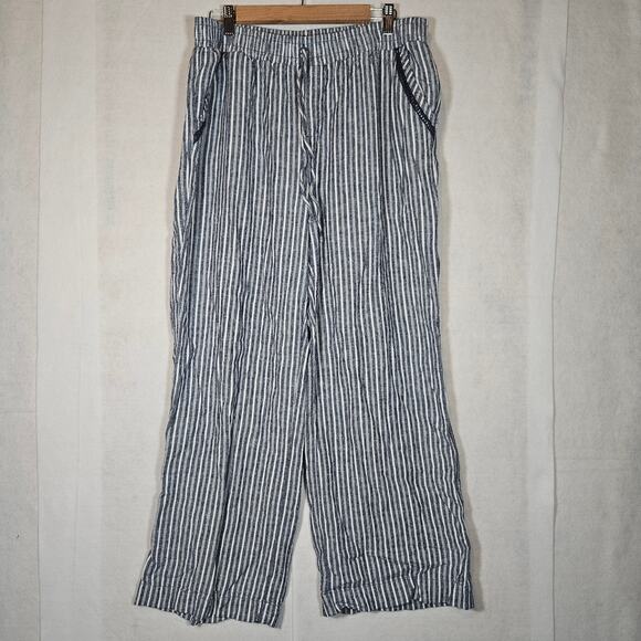 Briggs Linen Blend Navy Blue and White Striped Wide Leg Pants - Picture 1 of 9